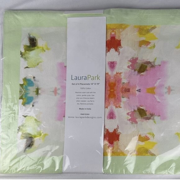 NEW Laura Park Designs Watercolor Placemats Set Of 4 Cotton Abstract Floral - Picture 1 of 3
